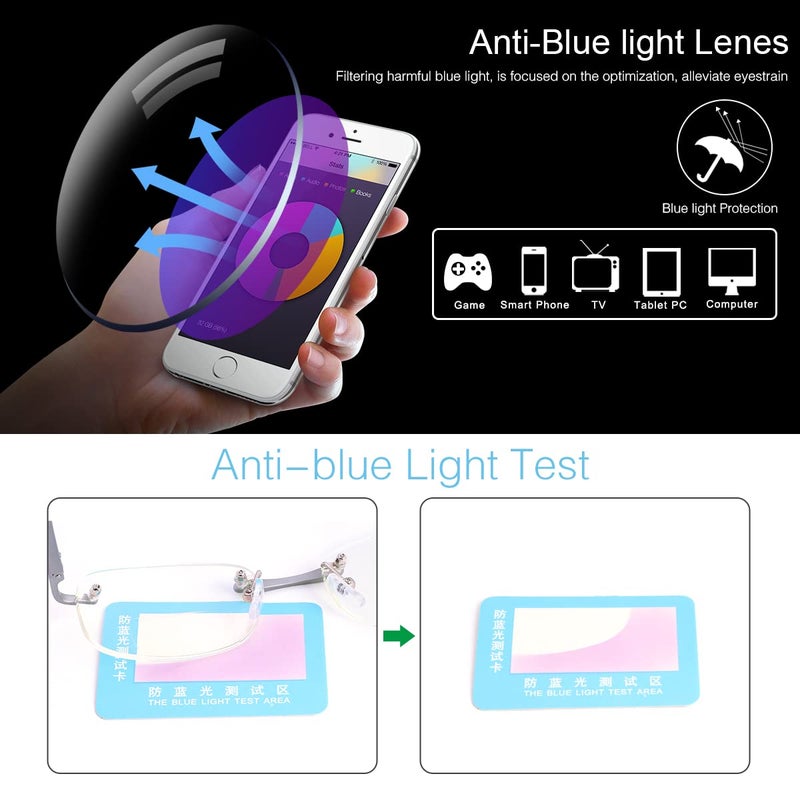 MIRYEA Rimless Clear Bifocal Reading Glasses Spring Hinge Blue Light Blocking Readers for Men and Women Unisex Eyewear Far Near Dual-Use Lightweight Magnifying Anti Glare UV Digital Fashion Eyeglasses - Image 5